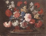 unknow artist Still life of various flowers in a wicker basket,upon a stone ledge oil